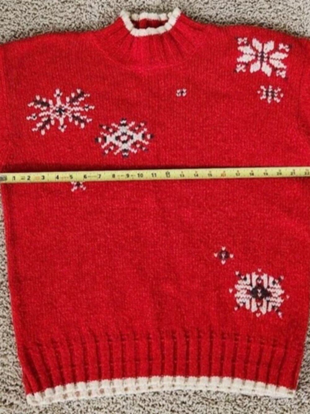 Vintage 90's LizWear Liz Claiborne Red Chunky Knit Ski Sweater W/Snowflakes Sz L - Picture 3 of 15